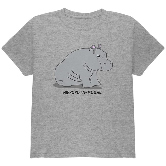 Hippo Mouse Hippopotamouse Funny Pun Youth T Shirt Heather Youth X-SM