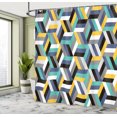 thumbnail image 4 of Ambesonne Abstract Shower Curtain, Striped 3D Cubes Artwork, 69"Wx70"L, Mustard Dark Ceil Blue, 4 of 4
