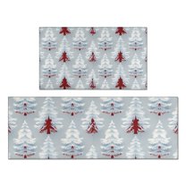 Light Blue Christmas Tree Pattern Kitchen Rugs Sets Of 2,Anti Fatigue Kitchen Mat Rugs Non Slip Washable,Decorative Kitchen Floor Mats for Kitchen,Sink,Laundry,17"x30" 17"x47"