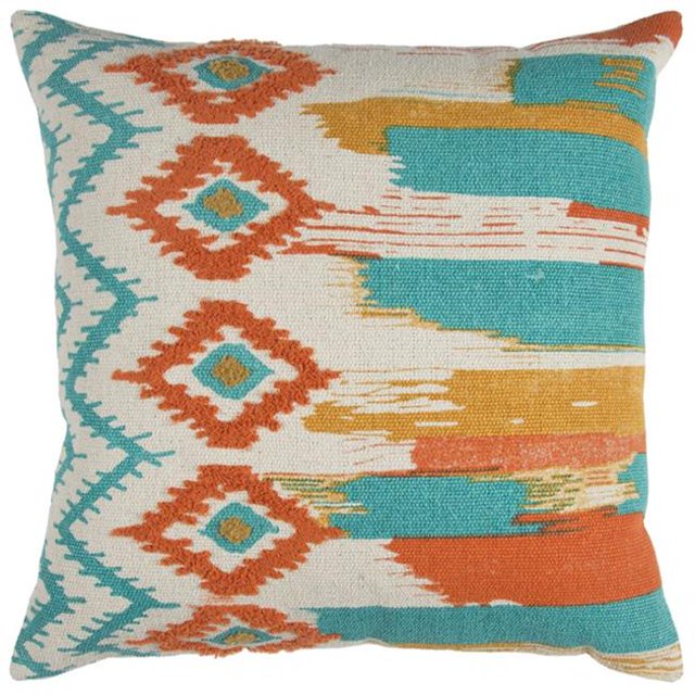 HomeRoots 403251 Aqua & Orange Ikat Modèle Coussin
