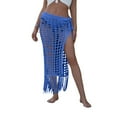thumbnail image 1 of Qiylii Women 2023 Summer Solid Color Cover up Skirt, Hollow Out High Waist Fish Net Beachwear Skirt with Tassel Decoration, 1 of 2