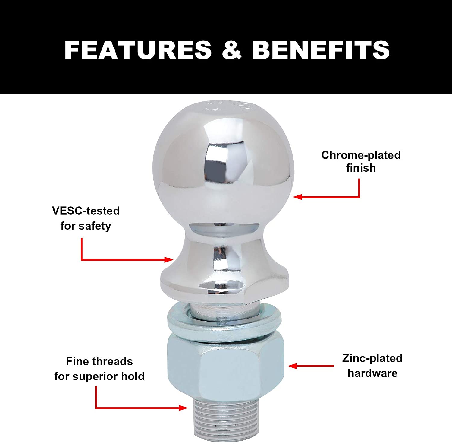 Torin Jacks ATRLY2002B 6000Lbs Trailer Hitch Ball, 2-inch diameter