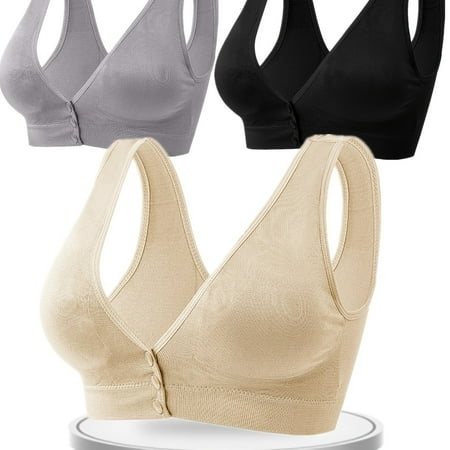 

3pcs Front Button Sports Bras With Chest Pad Breathable Stretchy No Underwire Vest Bras Women‘s Underwear & Lingerie