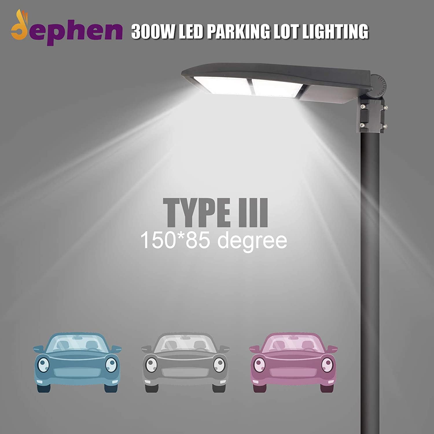 dephen 300W LED Parking Lot Light DLC UL-Listed, 5700K Led Shoebox Pole Lights 42000Lm Equivalent 1000W Metal Halide - LED Street Light for Outdoor Area Lighting - Slip Fitter - 100-277Vac