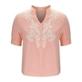 thumbnail image 4 of Women's 2025 Summer Tops Casual Floral Boho V Neck Puff Short Sleeve Button Down Shirts Embroidered Blouses Tunic, 4 of 6
