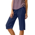 thumbnail image 2 of Capris for Women Plus Size Linen Summer Pants with Pockets Cotton Trousers for Women Ladies Summer Loose Slacks Navy 2XL, 2 of 5