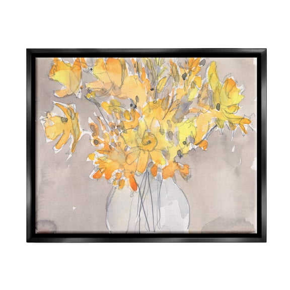 Stupell Yellow Scribble Style Bouquet Botanical & Floral Painting Black Floater Framed Art Print Wall Art