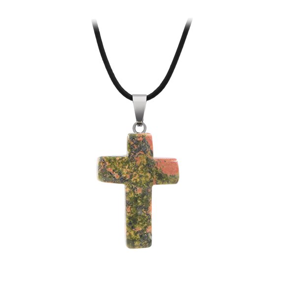 CILENON Natural Stone Cross Necklace Pendant Color Pattern Rough Stone Crystal Necklace (A,One Size)