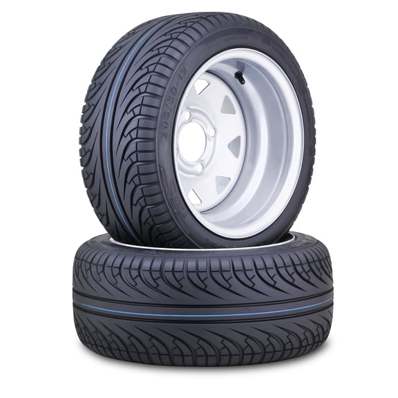 LIBRA Golf Cart Tire Wheel Assembly 205/30-12 with Silver Wheel 4x4" PCD ET-25.4 offset 14043, Set 2