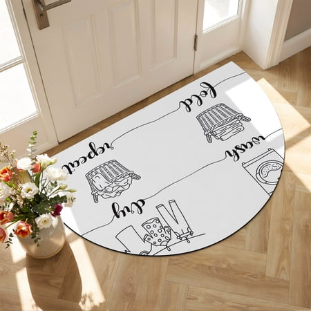 Front Door Mat Outside Entrance 18 x30 Black White Absorbent & Non-Slip Half Circle Doormat Indoor Entrance Low-Profile Welcome Mat for Entryway Patio Cartoon Farmhouse Retro