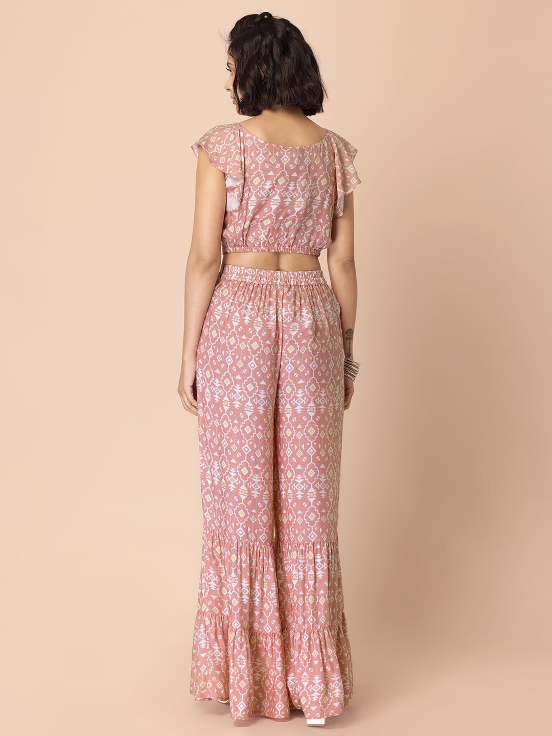 Pink sharara pants with off shoulder top | Pallavi Jaipur