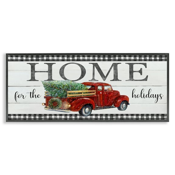 Stupell Industries Home For Holidays Truck Holiday Painting Black Framed Art Prints Wall Art, 24 x 10