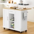 thumbnail image 1 of Shintenchi Kitchen Island with Storage, Bar Cart Cabinet Island Table on Wheels, Rolling Microwave Cart for Kitchen with Drop Leaf, Drawers, Towel Rack, Seating Area for Dining Room, White, 1 of 5