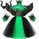 thumbnail image 3 of Disfraz de bruja de Halloween para niñas, reina malvada, Malefice, disfraz de cosplay, vestido con tutú, capa de plumas, disfraz de carnaval para niños, 3 of 5