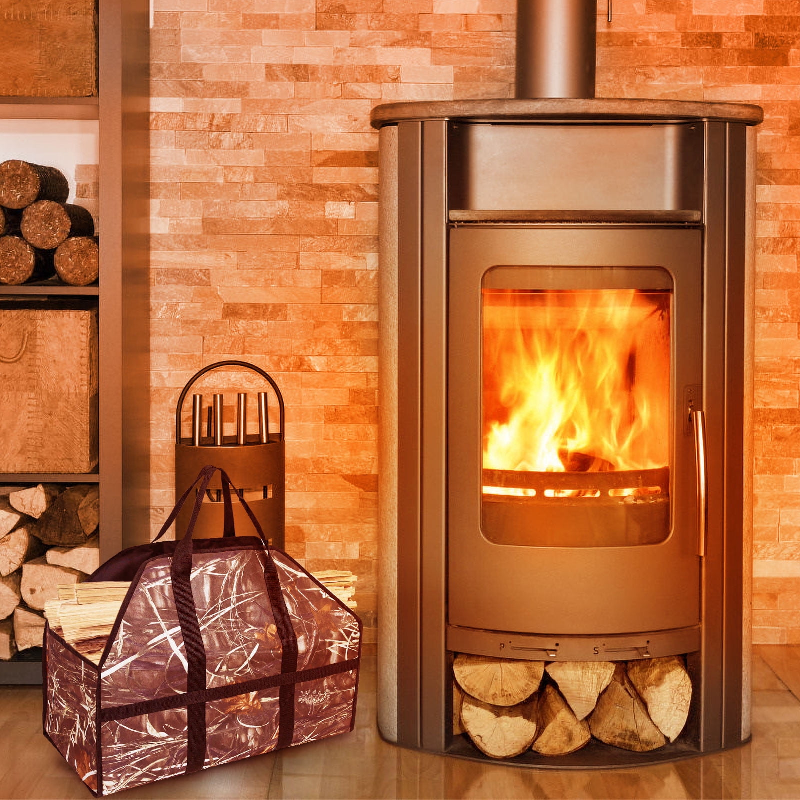 Large Canvas Firewood Carrier Log Tote Bag Indoor Fireplace Log Carrier  Holders - Walmart.com
