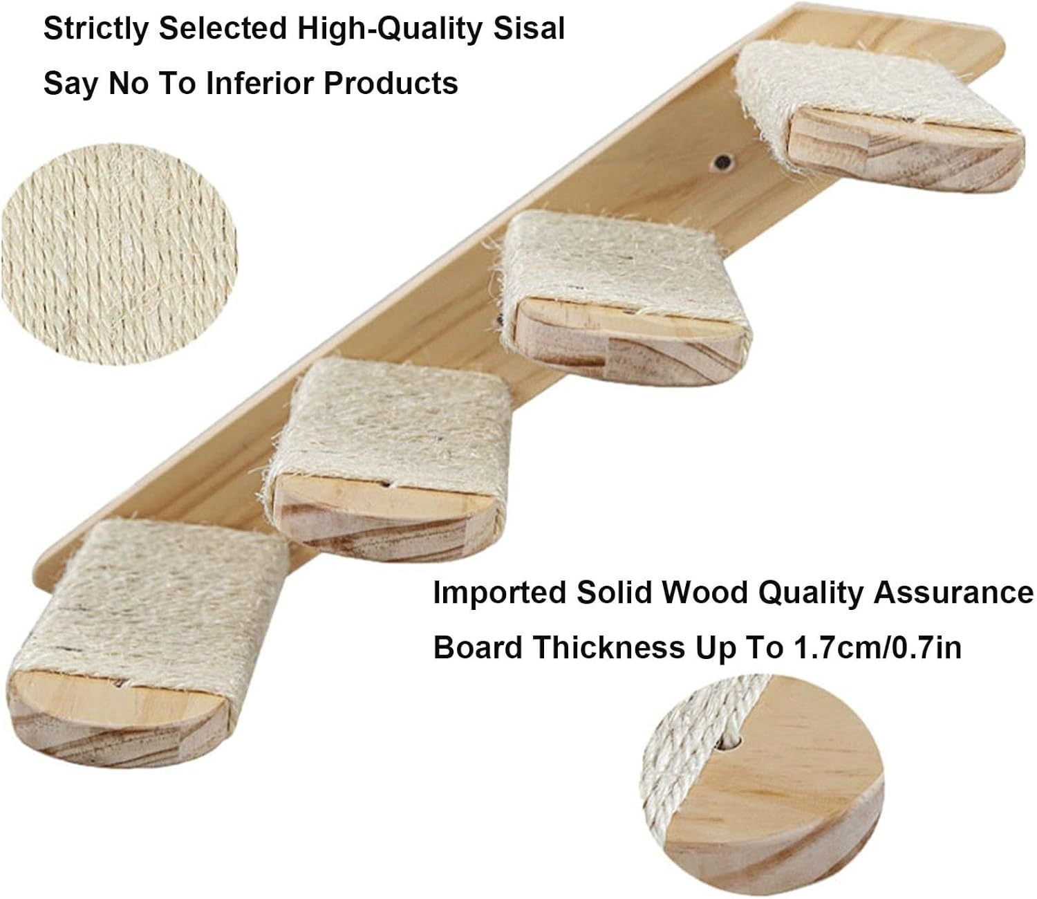 Wooden Wall Mounted Cat Perch with Scratching Rope, Reversible Play Shelf (1 Pack)