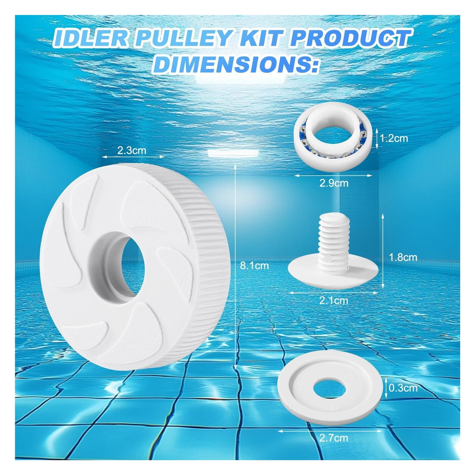 CAURHQSX Pool Cleaner Idler Wheel Replacement Kit Part for Polaris 280 180, ABS Metal White Ball Bearing with Tire C16 C36 Swing Shaft Components C36 Wheel Washer Swing Axis