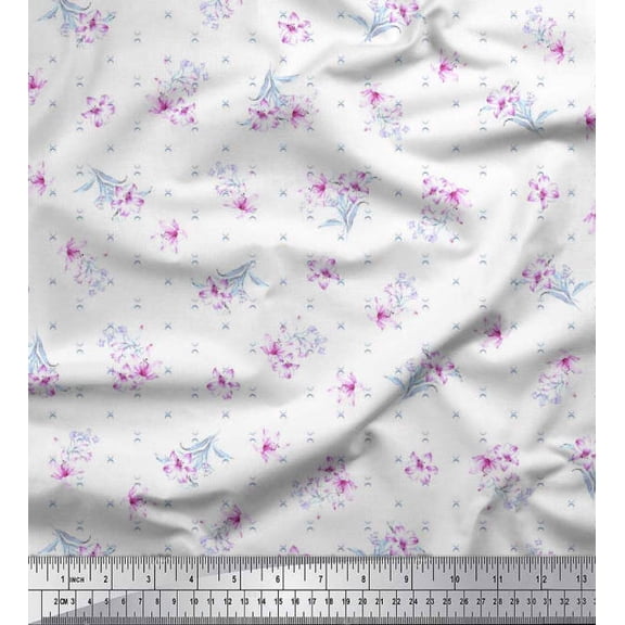 Soimoi Poly Georgette Fabric Moon,Leaves & Floral Night Wear Print Fabric by Yard 42 Inch Wide