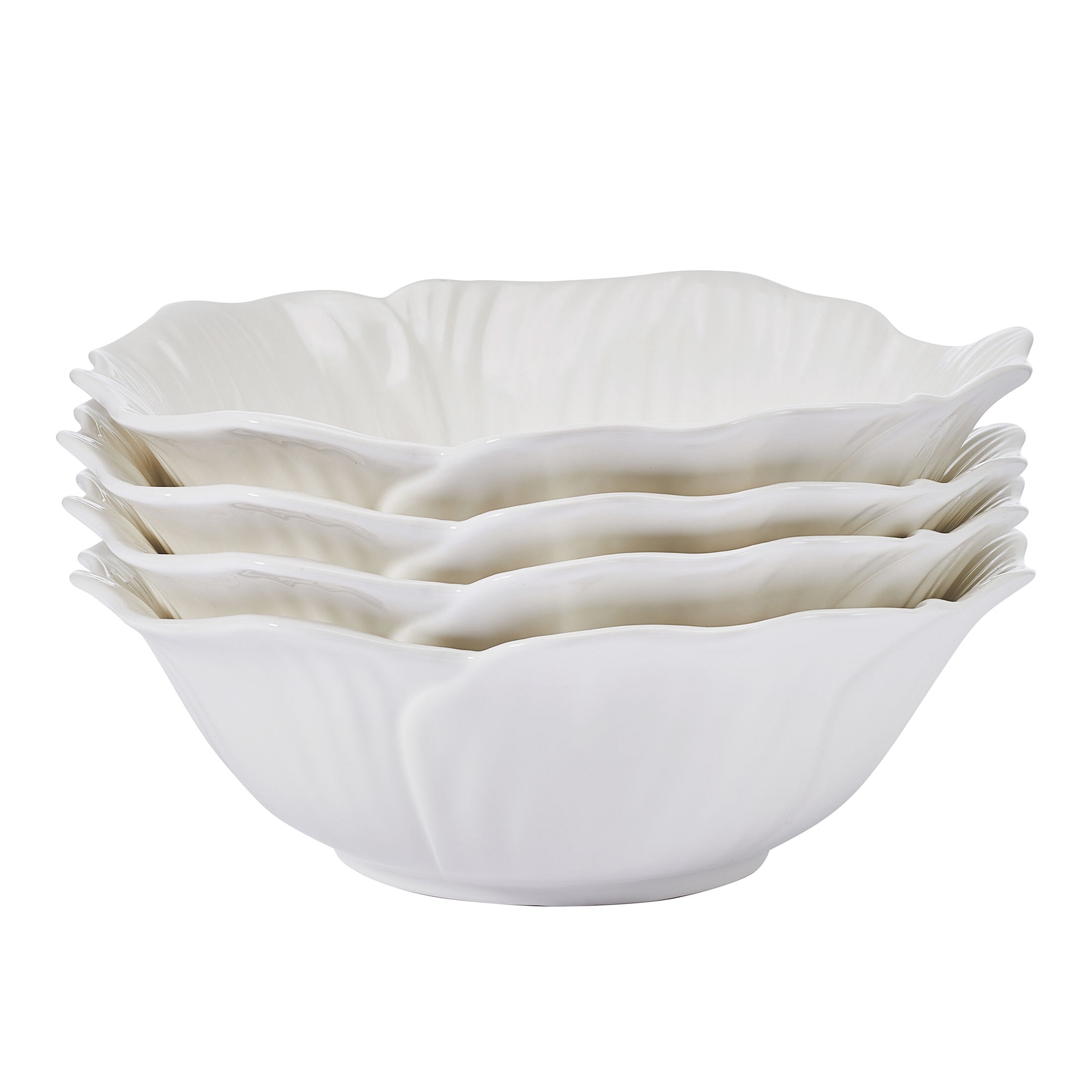 Beautiful by Drew Barrymore Embossed Flower Stoneware 31.5 fl oz Pasta Bowl Set, 4 Piece, White