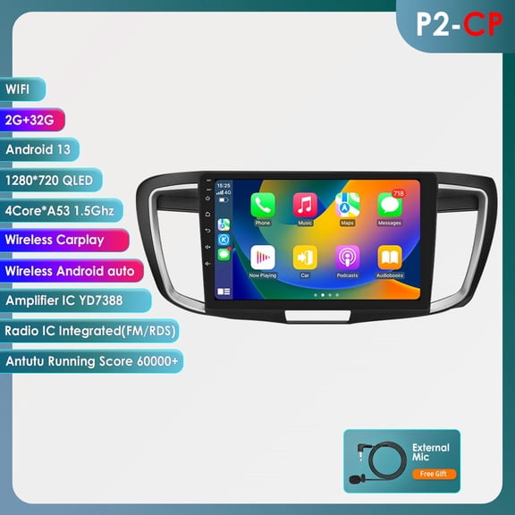 Ossuret Android 13 Bluetooth Apple CarPlay 2 32GB Wifi AUX Car Stereo Radio Head Unit Multimedia GPS Navigation Player For Honda Accord 9 2.0L 2013-2017