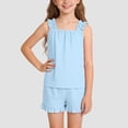 thumbnail image 6 of mgoYE Girl Sets Size 7-8 Girls Summer 2 Piece Outfits Butterfly Bow Sleeveless Tunic Tops and Floral Print Shorts Cute Clothes(Light Blue,11-12 Years), 6 of 7