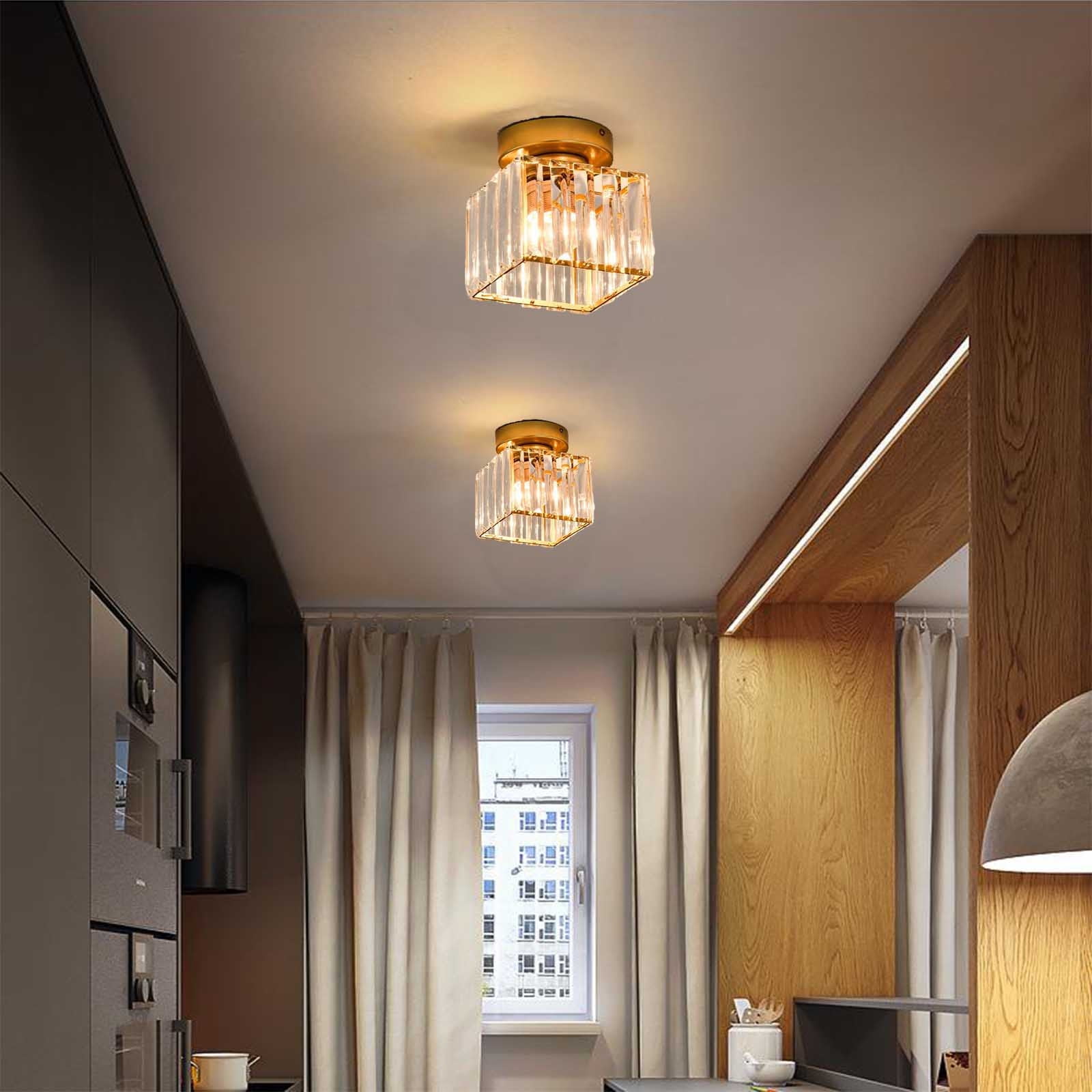 Flush Mount Ceiling Light LED Ceiling Lamp Square Crystal Kitchen Ceiling Lighting Fixtures for Bedroom Hallway Entryway Bathroom