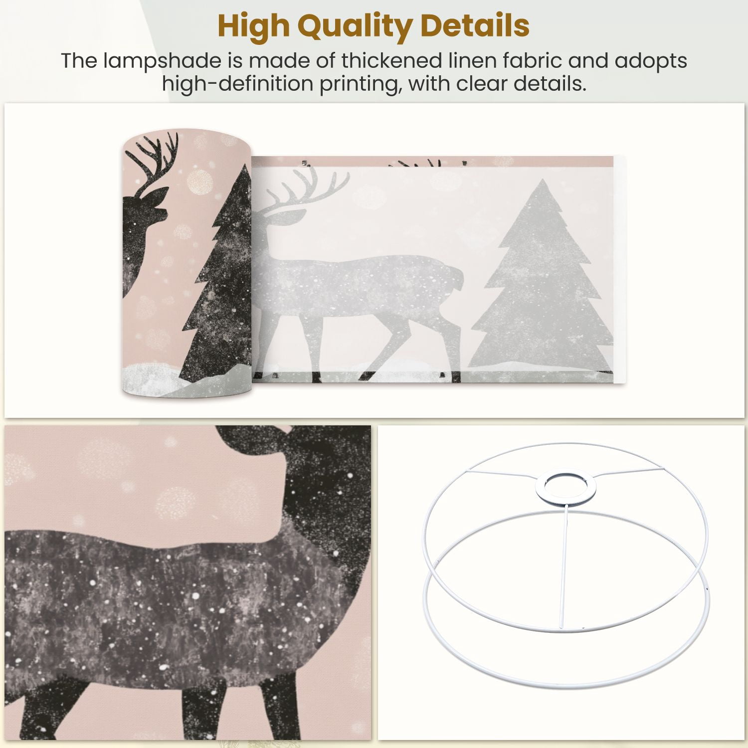 Linen Drum Lampshades Deer Abstract Wild Deer Surrounded By Trees Forest Modern Antlers Pine 13"x13"x10" Light Shade for Table Lamps Floor Lamp Shades Lampshade Replacement Assembly Required