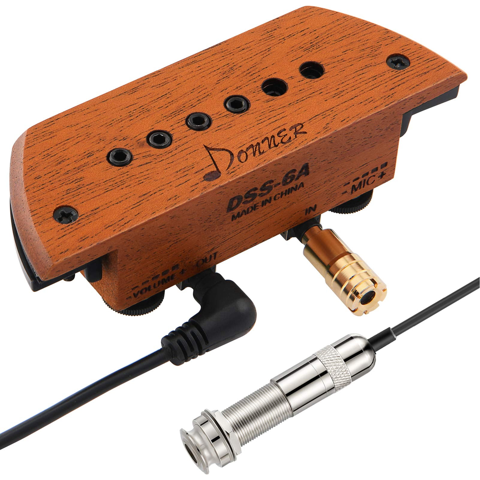 Donner Acoustic Guitar Pickup Active Mahogany Soundhole Pickup with Mic