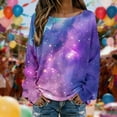 thumbnail image 3 of DHFJKG Sweaters For Women Long Sleeve Shirts Galaxy Printed Lightweight Knit Pullover Ribbed Casual Loose Fit Crewneck Soft Blouse Spring Stylish Tops, 3 of 4