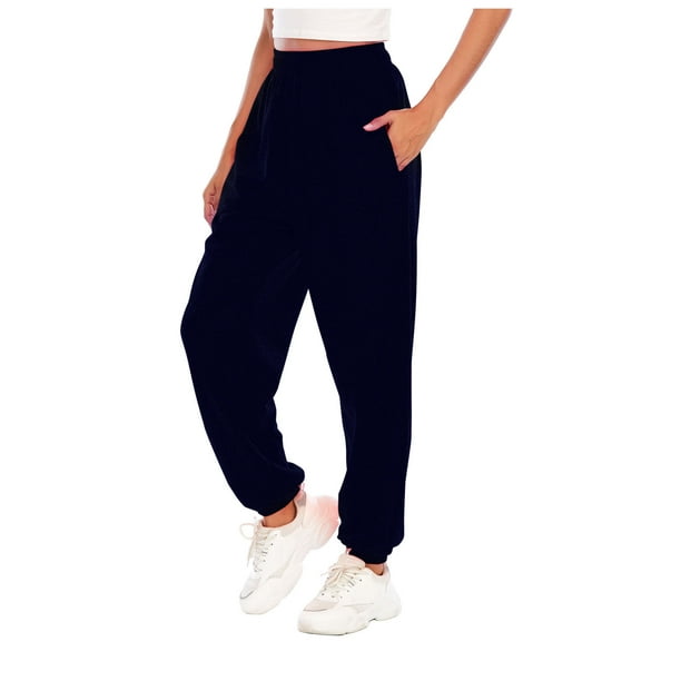 Pants for Women Trendy Elastic Waist Solid Color Jogging