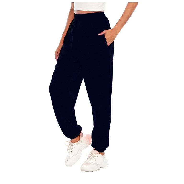 XFLWAM Women’s Casual Baggy Sweatpants High Waisted Running Joggers Pants  Athletic Trousers with Pockets Drawstring Track Pants Navy Blue XL