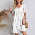 thumbnail image 3 of Lenago Women's Plus Size Summer Dresses High Waisted Fashion Holiday Summer Solid Color Short Sleeve White Dresses Party Beach Dress, 3 of 9