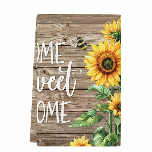 Dish Towels, Vintage Floral Sunflower Absorbent Kitchen Towels 1 PC, Home Sweet Home Microfiber Hand Towels Dish Cloths Tea Towels for Home  Bathroom,18X28-Inch, Rustic Brown Farm Wood