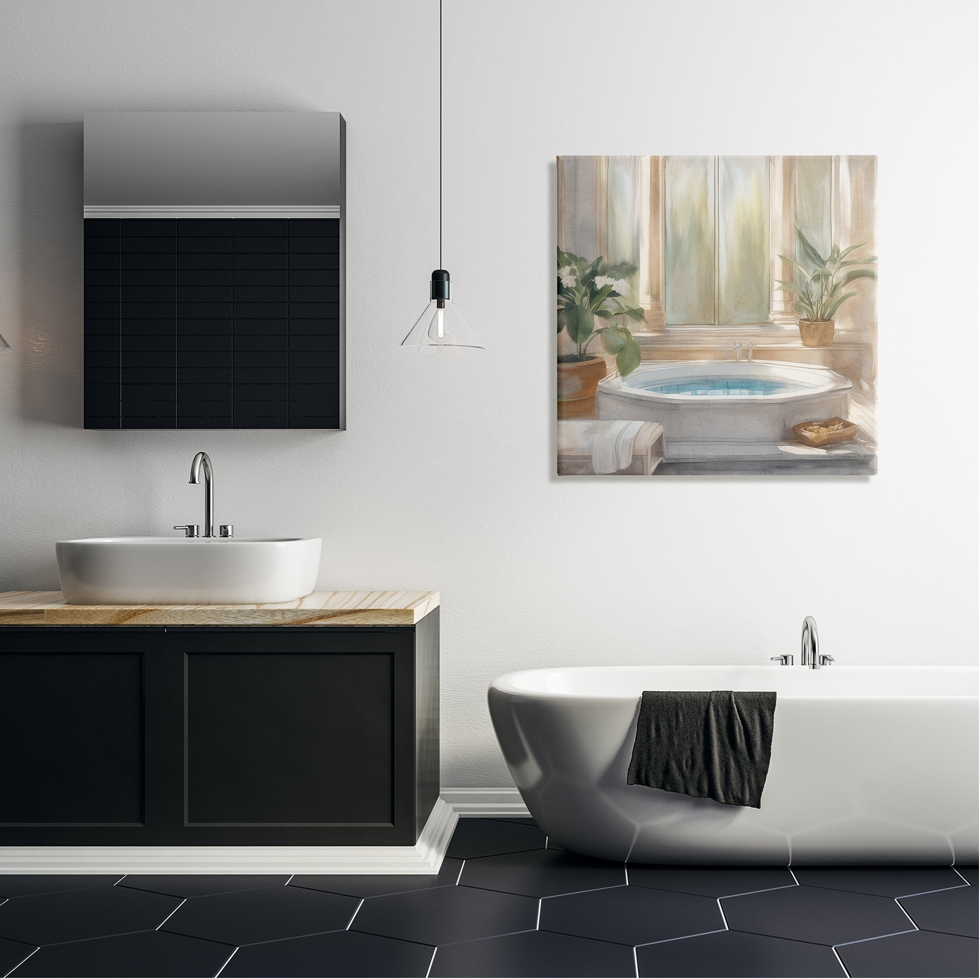 Stupell Industries Cozy Bathtub with Plants Botanical & Floral Painting Gallery Wrapped Canvas Art Print Wall Art, 30 x 30