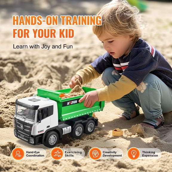 RC Dump Truck Toy, 9-Channel 1:18 Scale, Remote Control Dump Truck RC Construction Vehicle Truck Toy with Light & 2 Rechargeable Batteries Birthday Gi