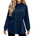 thumbnail image 5 of Bzdzmqm Women Fall Winter Fleece Sweatshirts Long Sleeve Zipper Drawstring Pullover Tops Cozy Warm Basic Solid Cardigan Casual Outfits for Work Travel Daily Wear, Navy S, 5 of 7