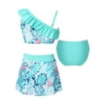 thumbnail image 2 of YEAHDOR Kids Girls 3Pcs Swimsuit Asymmetrical Floral Print Swimming Tops with Skirt Briefs Set for Pool Beach, 2 of 7