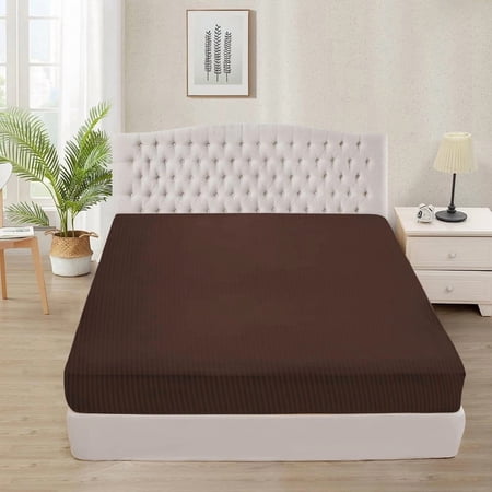 1100 Thread Count 100% Egyptian Cotton 3-Piece Fitted Sheet ( 1 Fitted Sheet + 2 Pillow Covers) 18 Inches Deep Pocket Size King Color Chocolate Stripe
