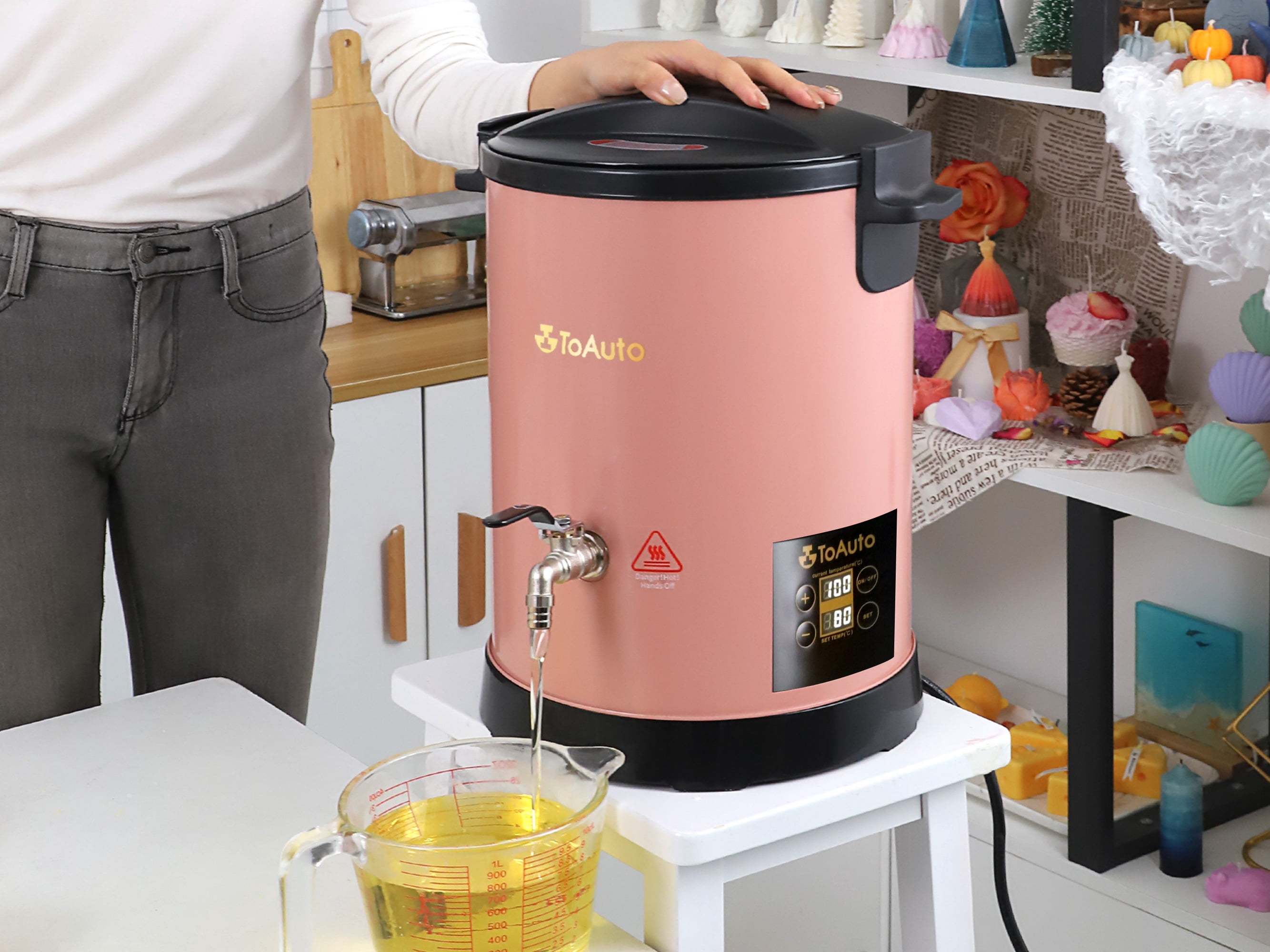 6L Digital Wax Melter for Candle Making Large Commercial Electric Melting Pot with Heating Core Spout Temperature Control Pink