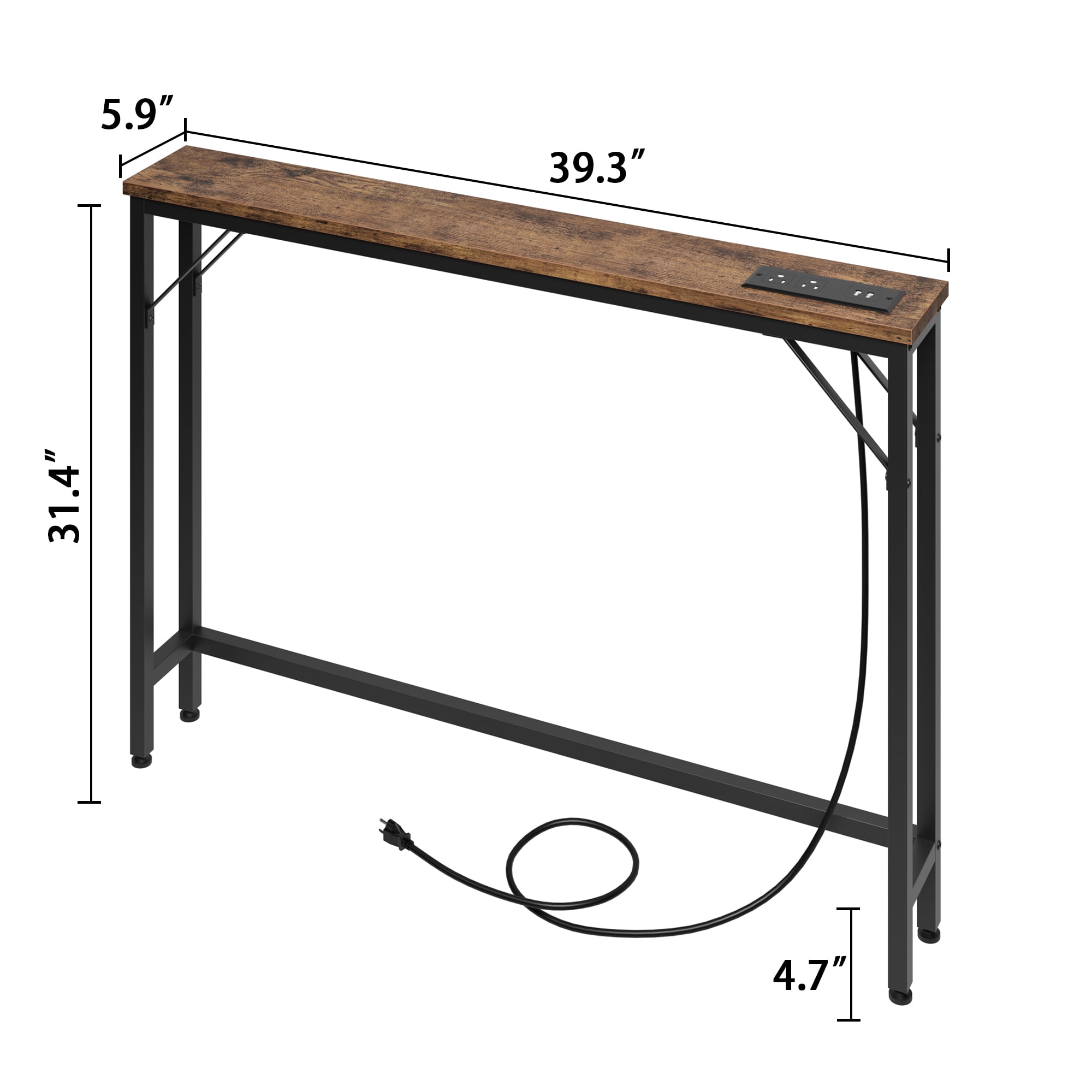 KTENME Narrow Console Table, Slim Sofa Table with Metal & MDF, Industrial Hallway Table for Entryway, Foyer, Retro