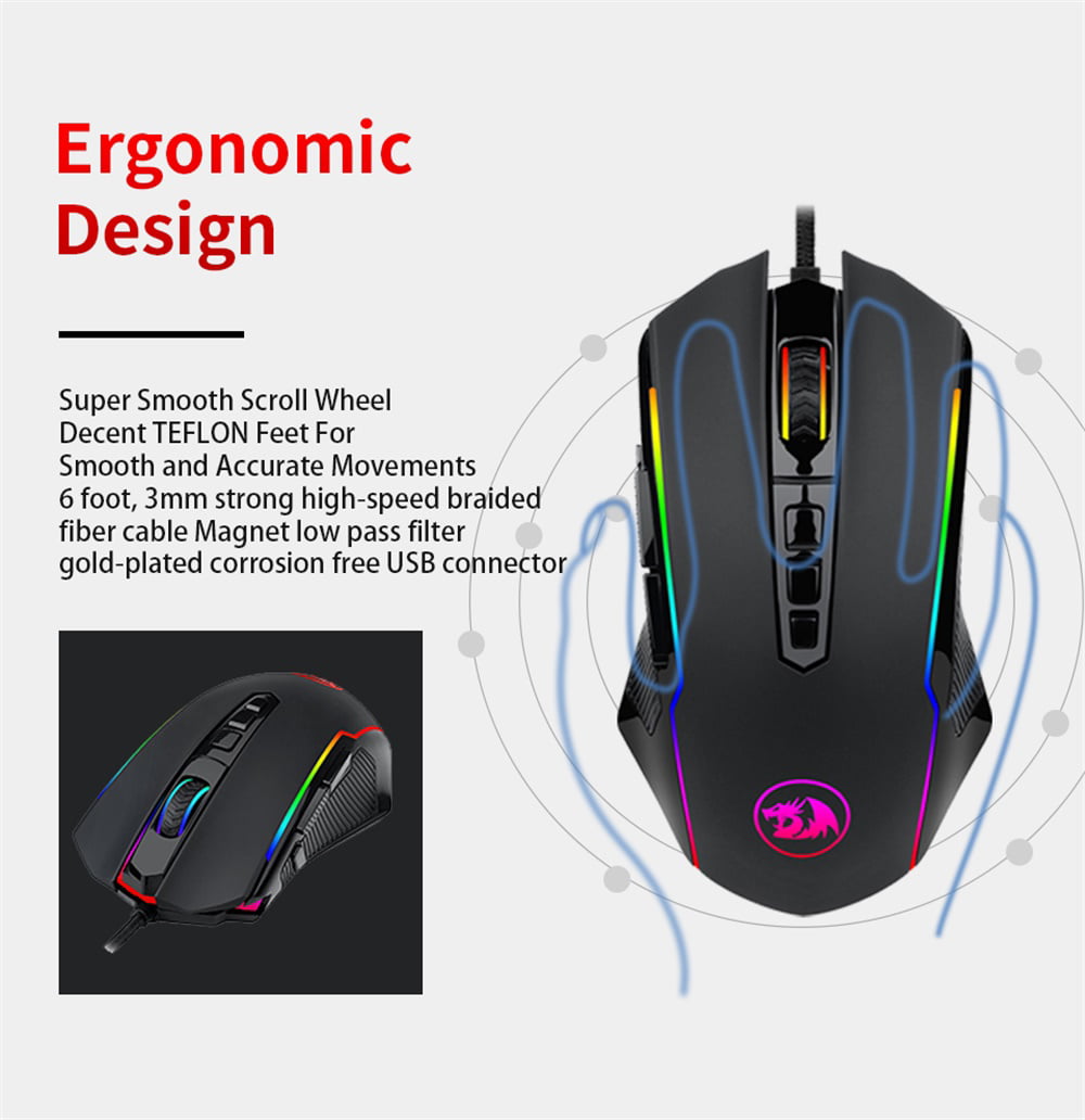 Redragon M910 Ranger Chroma gaming mouse, 16.8 million RGB color backlight,  comfortable grip, 9 programmable buttons, up to 12400 DPI user adjustable