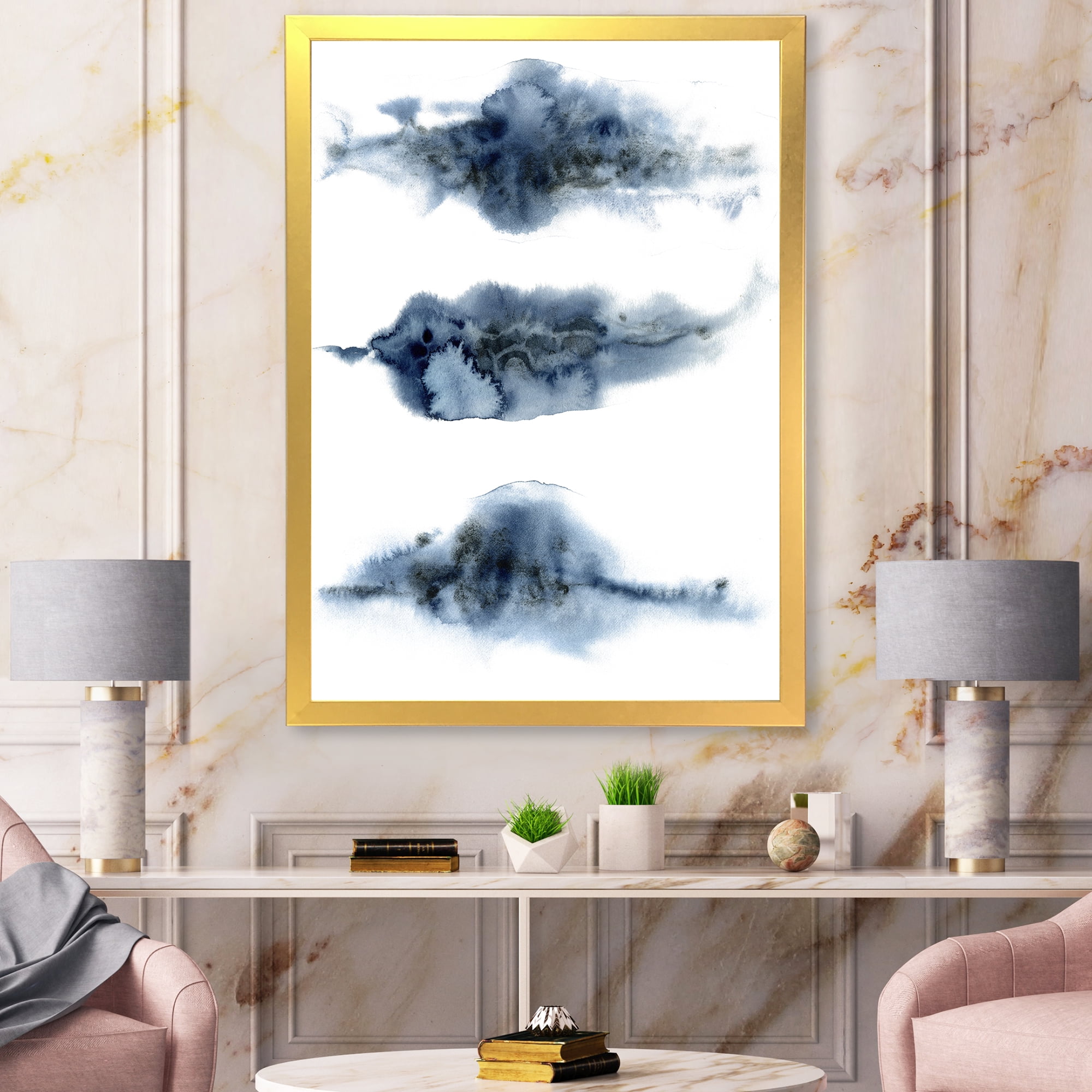 Designart 'Abstract Of Clouds Dark Blue Colored V' Modern Framed Art Print