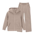 thumbnail image 2 of XIMIN Boys and Girls Preppy Sweatsuit Set, 2 Piece Outfit with Zip Up Hoodie and Joggers, Fall Winter School Athletic Clothing (Khaki, 11-12Years), 2 of 6