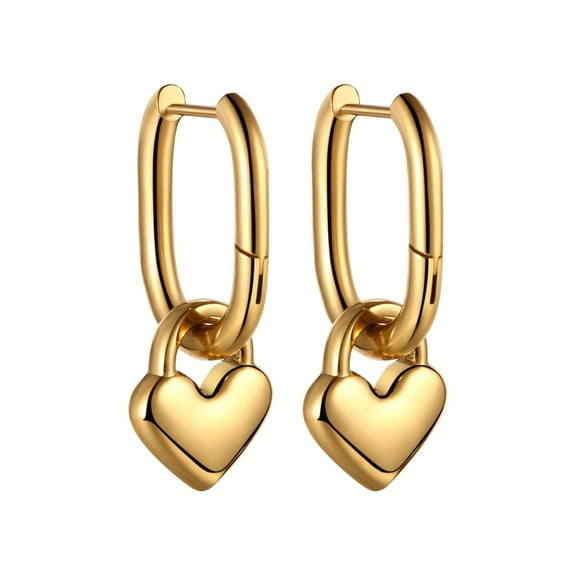 OIDEA Womens Gold Stainless Steel Heart Dangle Huggie Hoop Earrings - Hypoallergenic Dainty Jewelry Gift for Valentines Christmas Birthdays