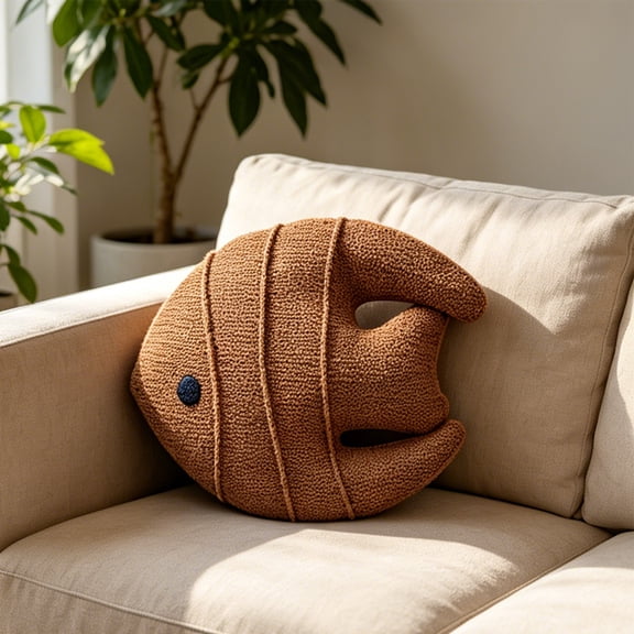 Summer Ocean Style Nautical Shaped Decorative Pillows Knit Fabric Fish Throw Cushions, Themed Pillows for Sofa Bedroom Beach House Decoration, Coastal Marine Home Decor