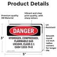 thumbnail image 2 of (2 Pack) Hydrogen Compressed Flammable Gas Un1049 OSHA Danger Sign, 2 of 7
