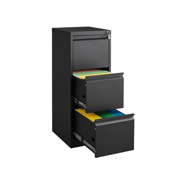 Heavy Duty 3 Drawer Metal File Cabinet with Lock, Vertical Steel Filing Cabinet for Home Office, Secure Storage Drawer for Letter, A4, Legal Files, Saving Organizer