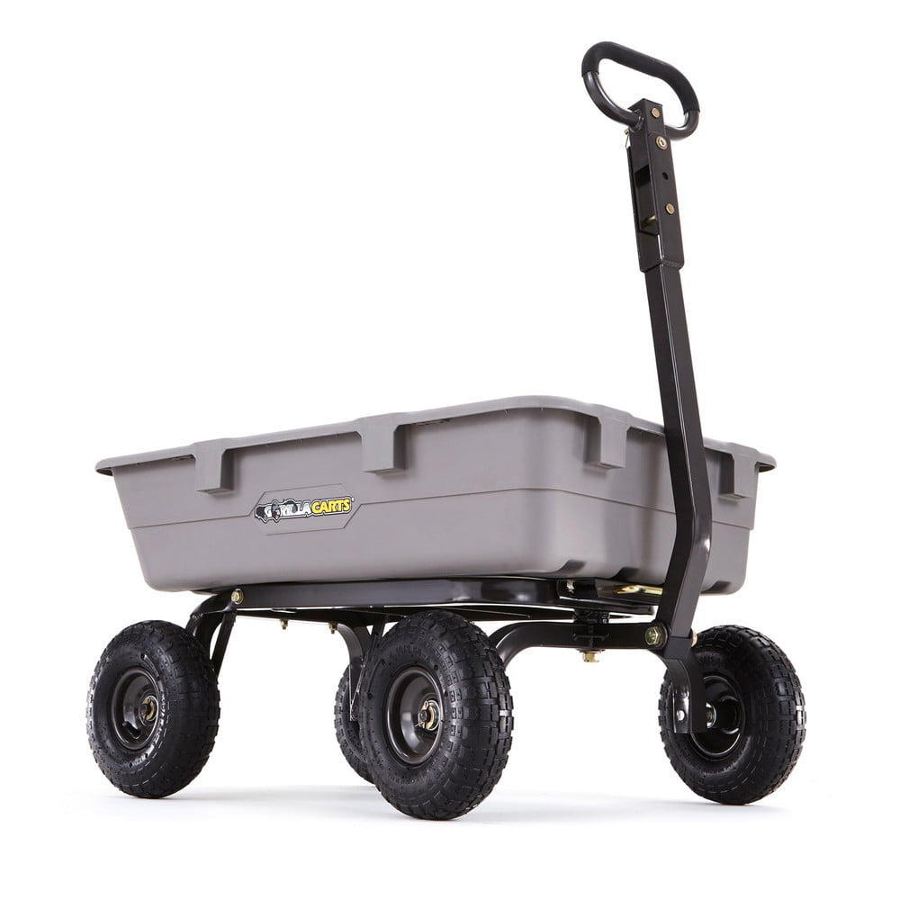 Gray Gorilla Carts Poly Garden Dump Cart with Steel Frame and 10 Pneumatic Tires,800-lbs Capacity 