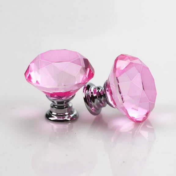 Zhuge 10PCS 30mm Pink Crystal Glass Cabinet Knobs, Diamond-Shaped Drawer Pulls for Kitchen Cabinets, Wardrobes, Dressers & Cupboard Doors, Pink