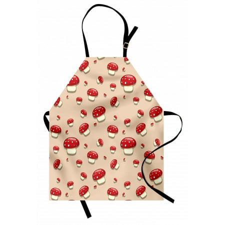 

Mushroom Apron Amanita Toxic Mushroom Illustration Spotted Summer Woodland Forest Clip Art Unisex Kitchen Bib Apron with Adjustable Neck for Cooking Baking Gardening Ivory Red Tan by Ambesonne